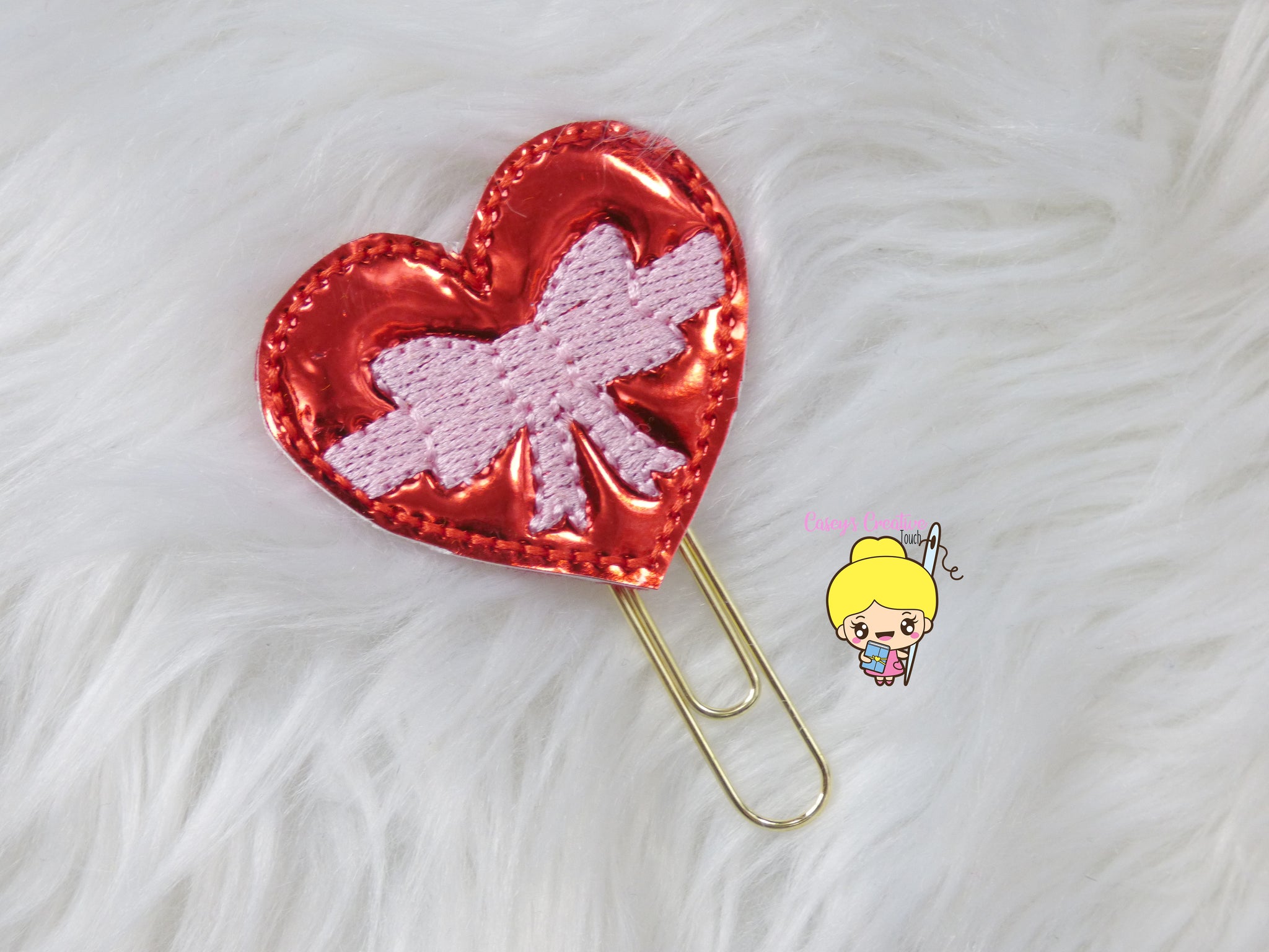 Valentines Heart With Bow Planner Clip